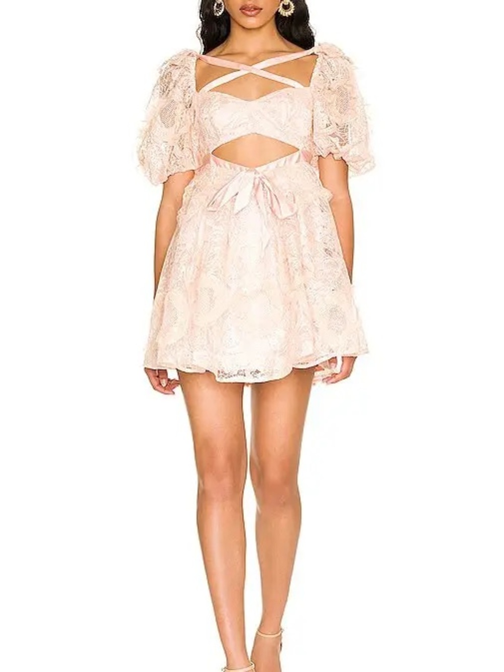 For Love & Lemons Blush Pink Lace Cutout Mini Dress
